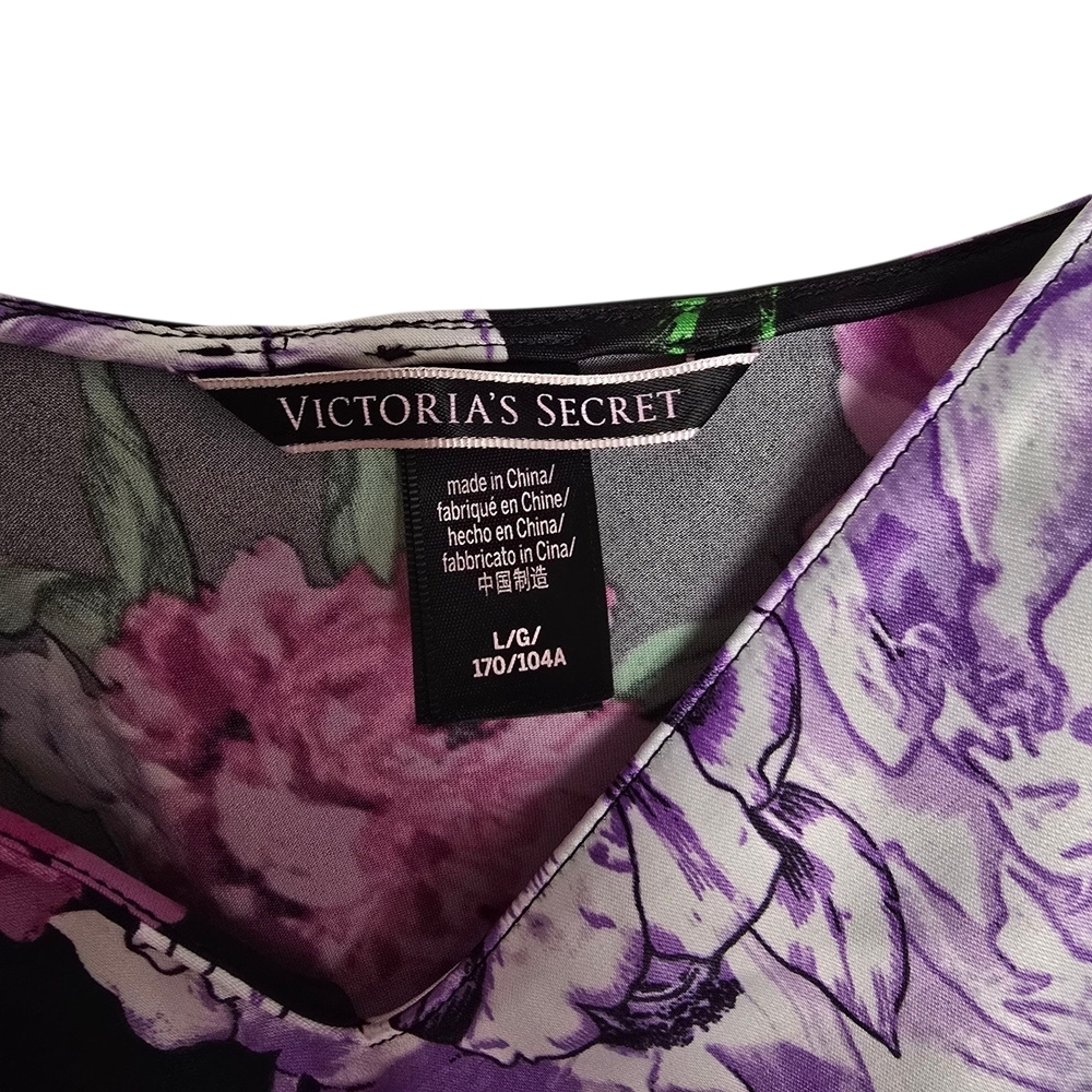 Victoria's Secret Pink Purple Floral Roses Black Mini Slip Dress Bow Ties - Picture 3 of 3